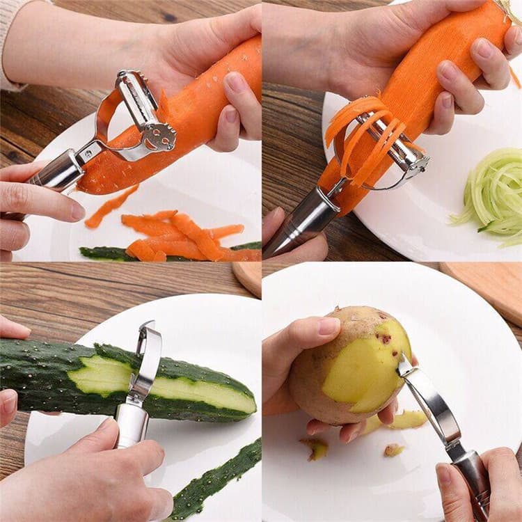 Descascador, cortador de frutas de cozinha, descascador de aço inoxidável, conjunto de três peças para vegetais doméstic