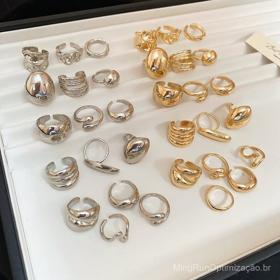 Anel oval metálico de múltiplas camadas, anel de dedo indicador de alta qualidade e design exclusivo, joia feminina vers