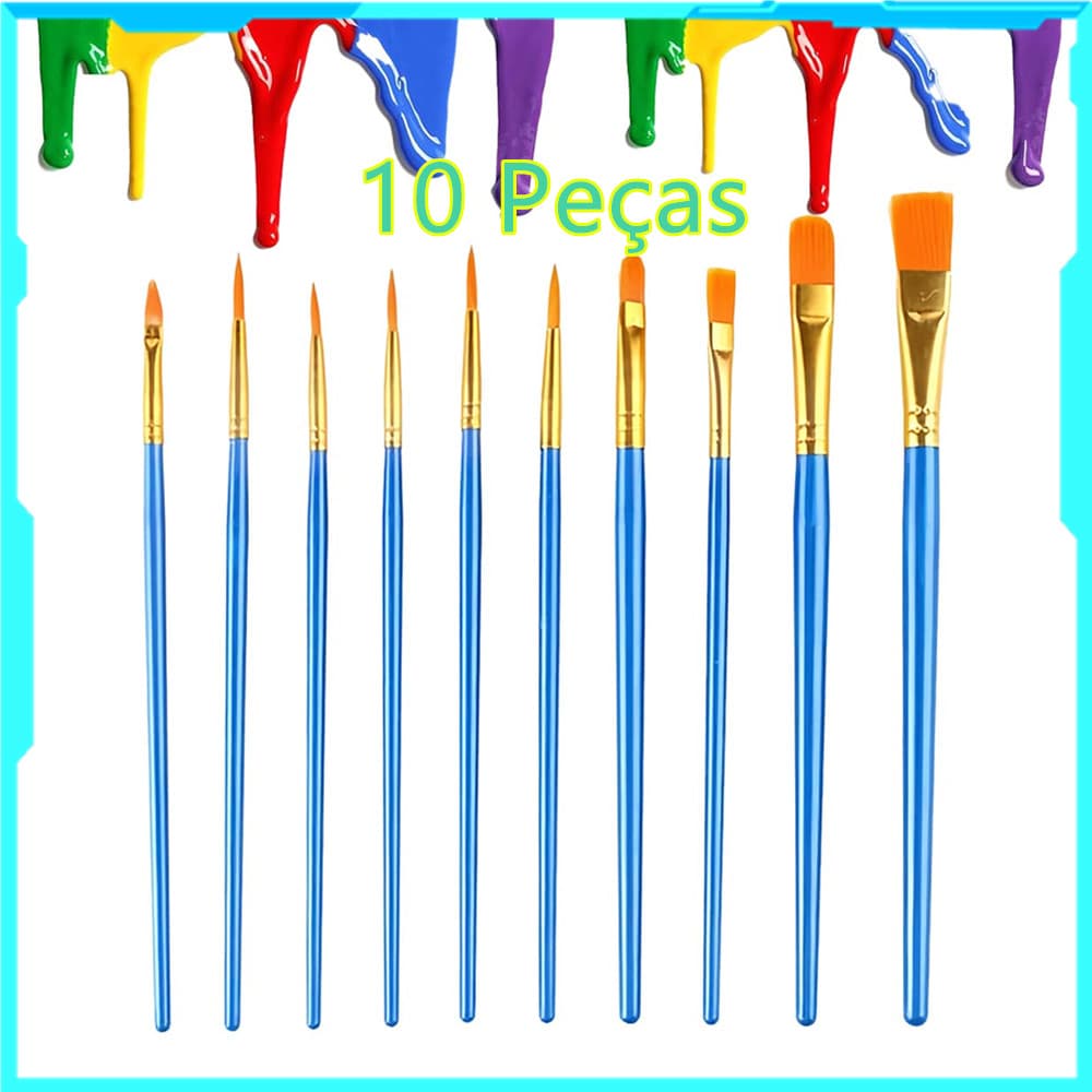 Conjunto de pincéis de pintura acrílica, 1 pacote de 10 pincéis de aquarela, pincéis de cabelo de Nylon, pincéis de pint