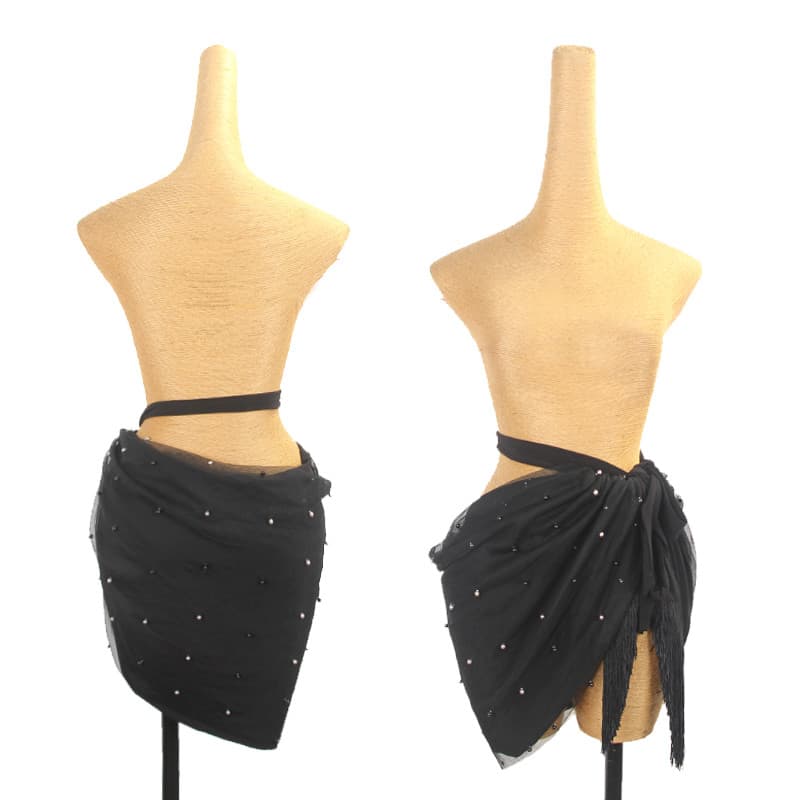 ZS dupla face disponível] terno de dança latina de uma peça curto Hip cachecol franjas feminino prática terno saia L563