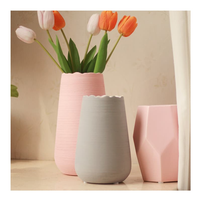 Ornamentos aquáticos de cerâmica retrô para sala de estar, rosa, cinza, vaso de flores secas, estilo japonês nórdico, es