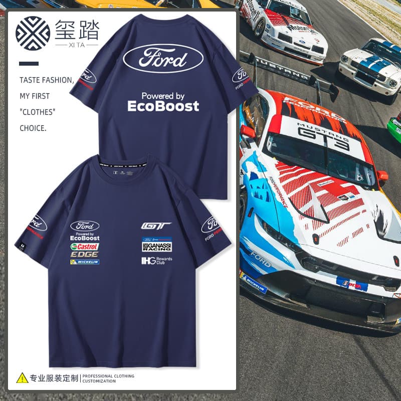 Ford Mustang GT3 Car FIA Mustang Comemorativo Racing Suit Camiseta Masculina Verão Roupas de Algodão Puro