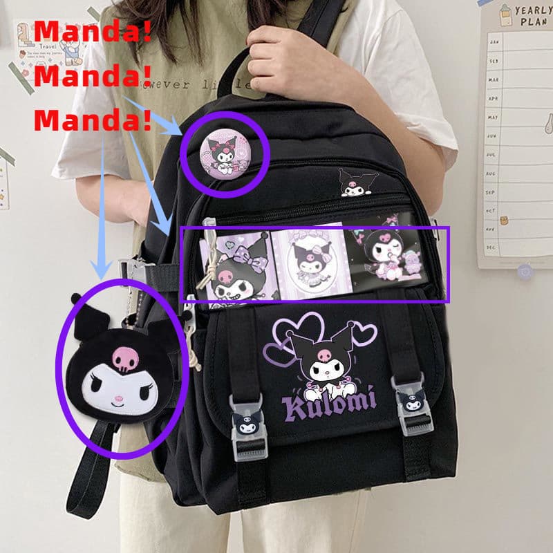 Kuromi School Bag Influenciador de Mochila Influenciador de Nicho Alunos  Ensino Fundamental Meninas