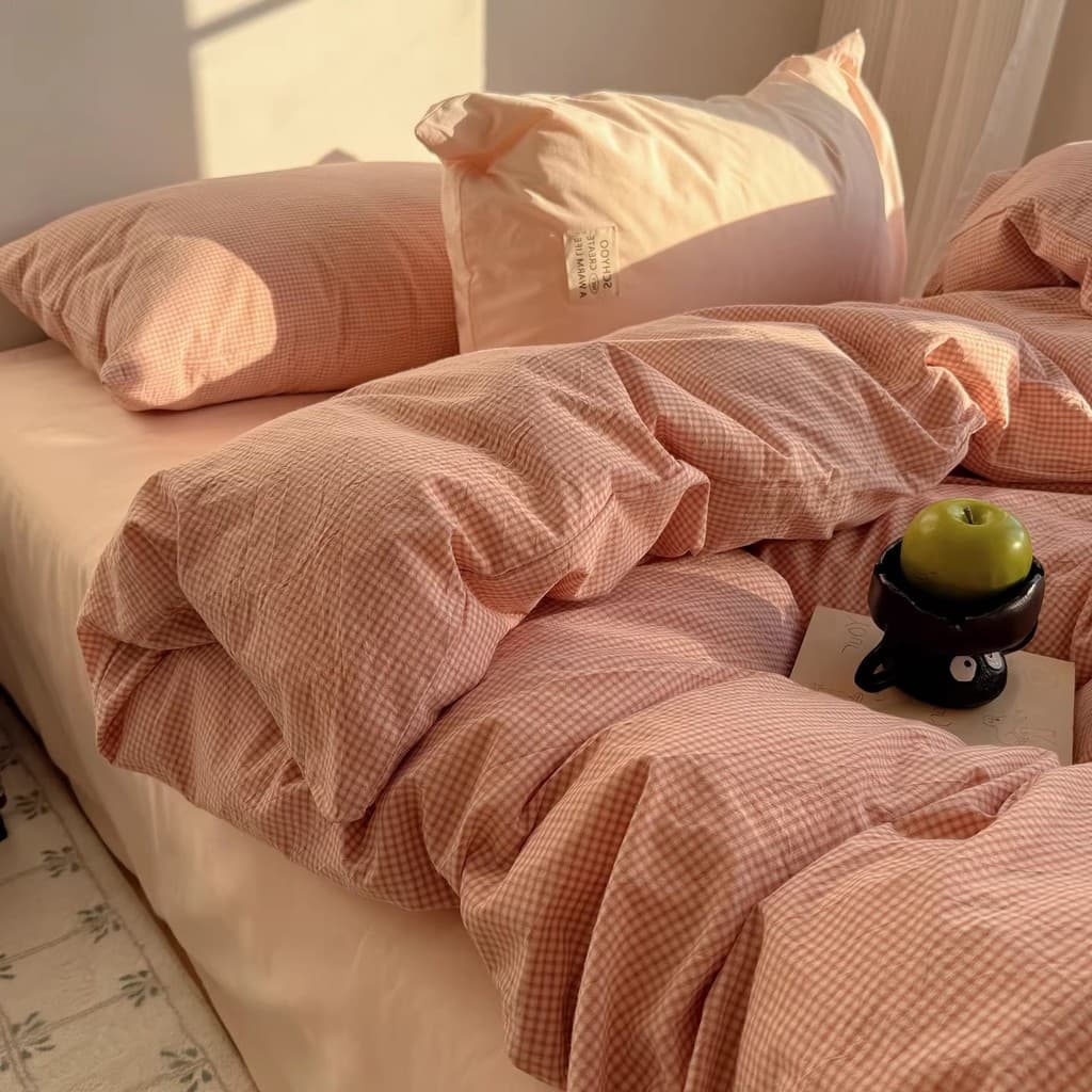 INS Blogger estilo novo estilo de algodão tingido algodão lavado xadrez conjunto de quatro peças dormitório estudantil l
