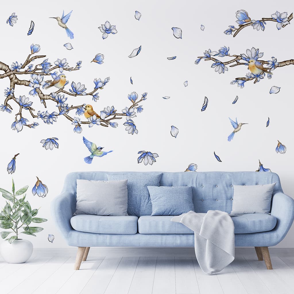 Adesivos de parede roxo magnólia flor adesivos de parede sala estar quarto TV fundo decorativo adesivos de parede