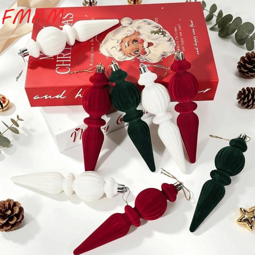 FMAM 6 Unidades/Caixa Enfeites De Árvore De Natal , Artesanato DIY Pintado Bola De Veludo Enfeite Plástico