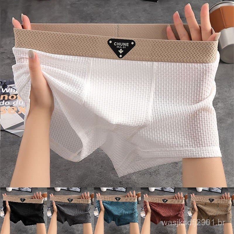 3 Unidades/Pacote Roupa Interior De Malha Sólida Listrado Calcinha Masculina Super Macio Higroscópico Respirável Boxers