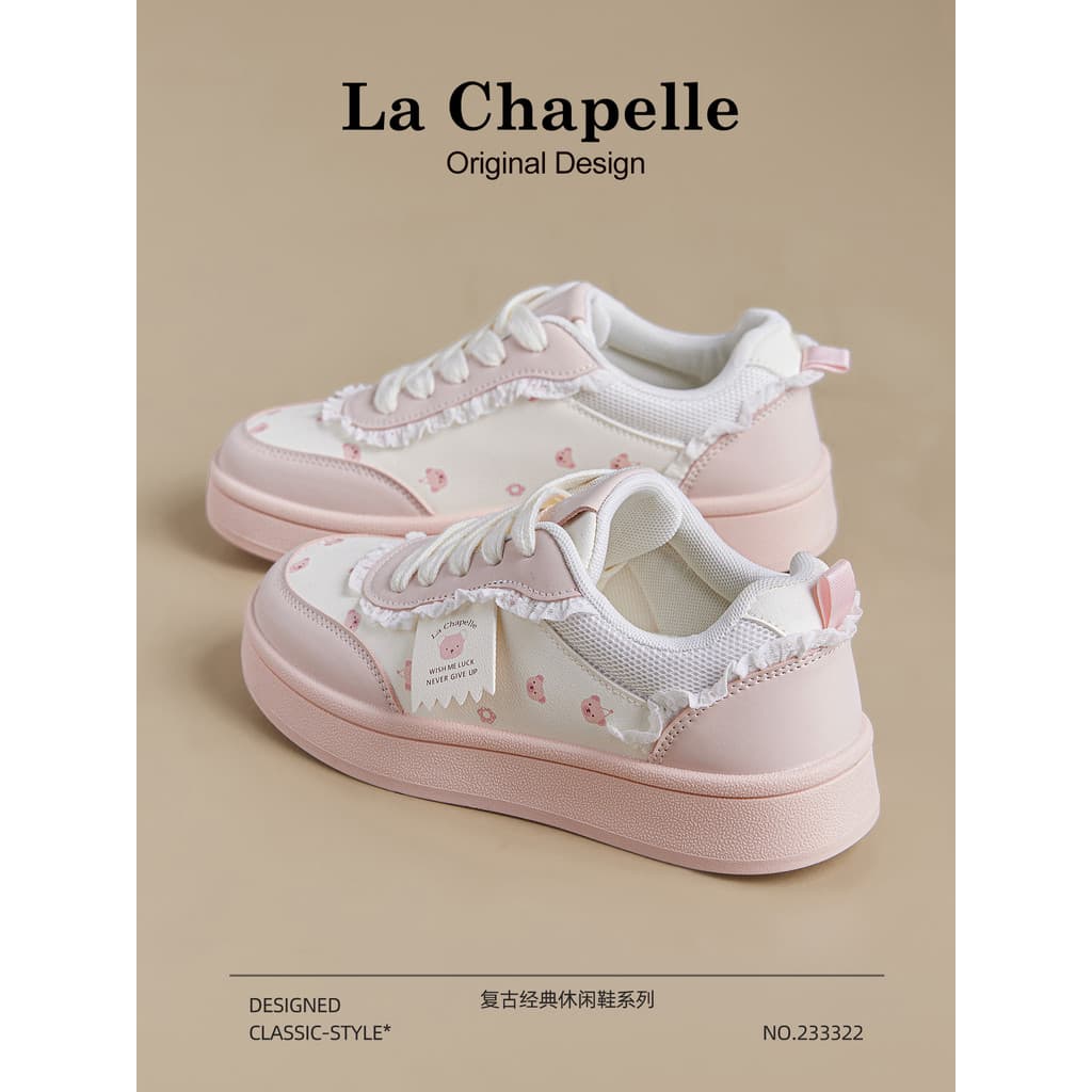 Lasherbell rosa branco sapatos femininos 2026 novo estilo primavera tênis de sola grossa feminino aumentando tênis casua