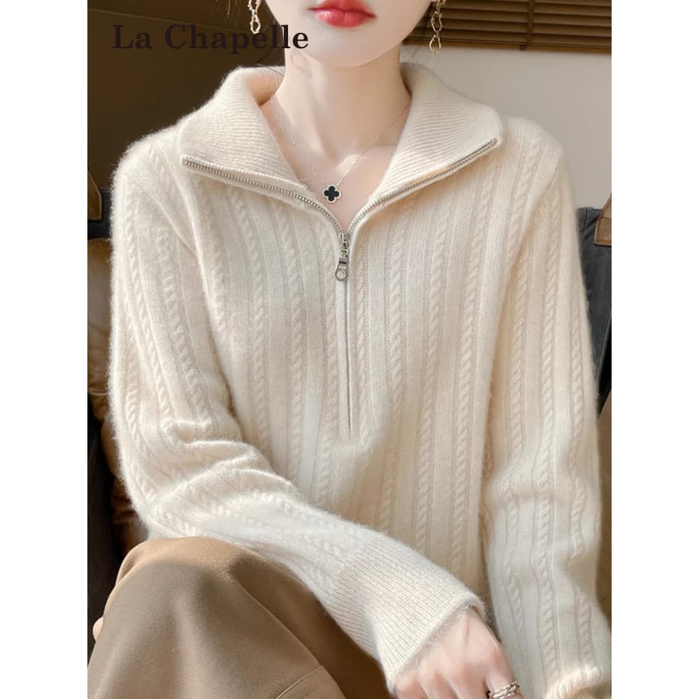 Lasherbell zíper meia gola aberta com rosca camisa de fundo de malha feminina primavera outono Plus Size feminino topo o