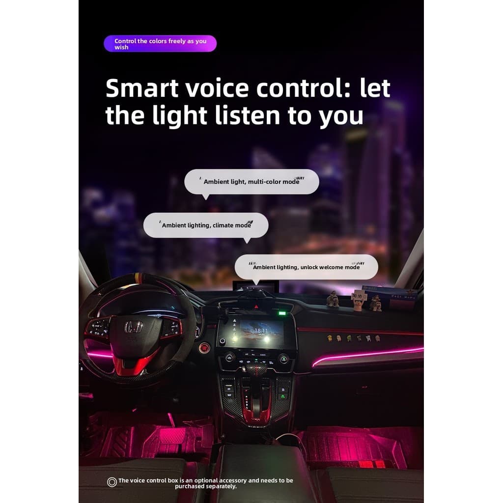 64 cores luzes da atmosfera Interior do carro, sem modificação da linha de quebra, ritmo musical do carro escondido luze