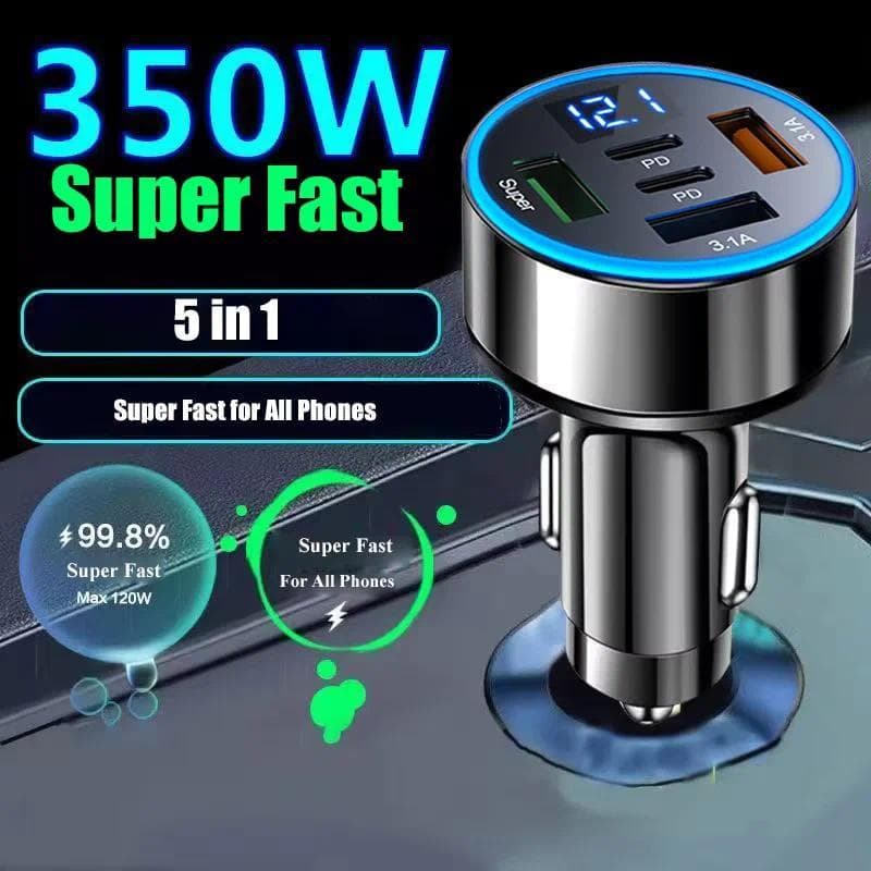 Adaptador De Carregador De Telefone Para Carro 5 Em 1 USB Com Display De Tensão Porta PD Dupla Carga Super Rápida iPhone