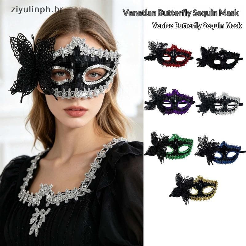 ziyulinph Glitter Borboleta Meia Face Máscara De Lantejoulas Leve Elegante Para Mardi Gras Prom Halloween Ball BR