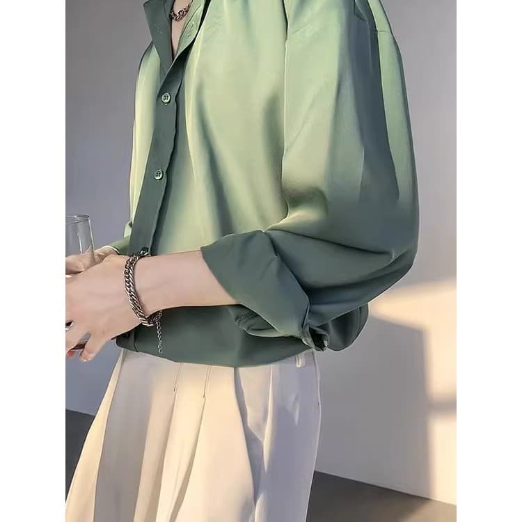 Abstinência estilo gelo seda INS temperamento alta inteligência Retro Drape sentimento não-ferro solto camisa branca das