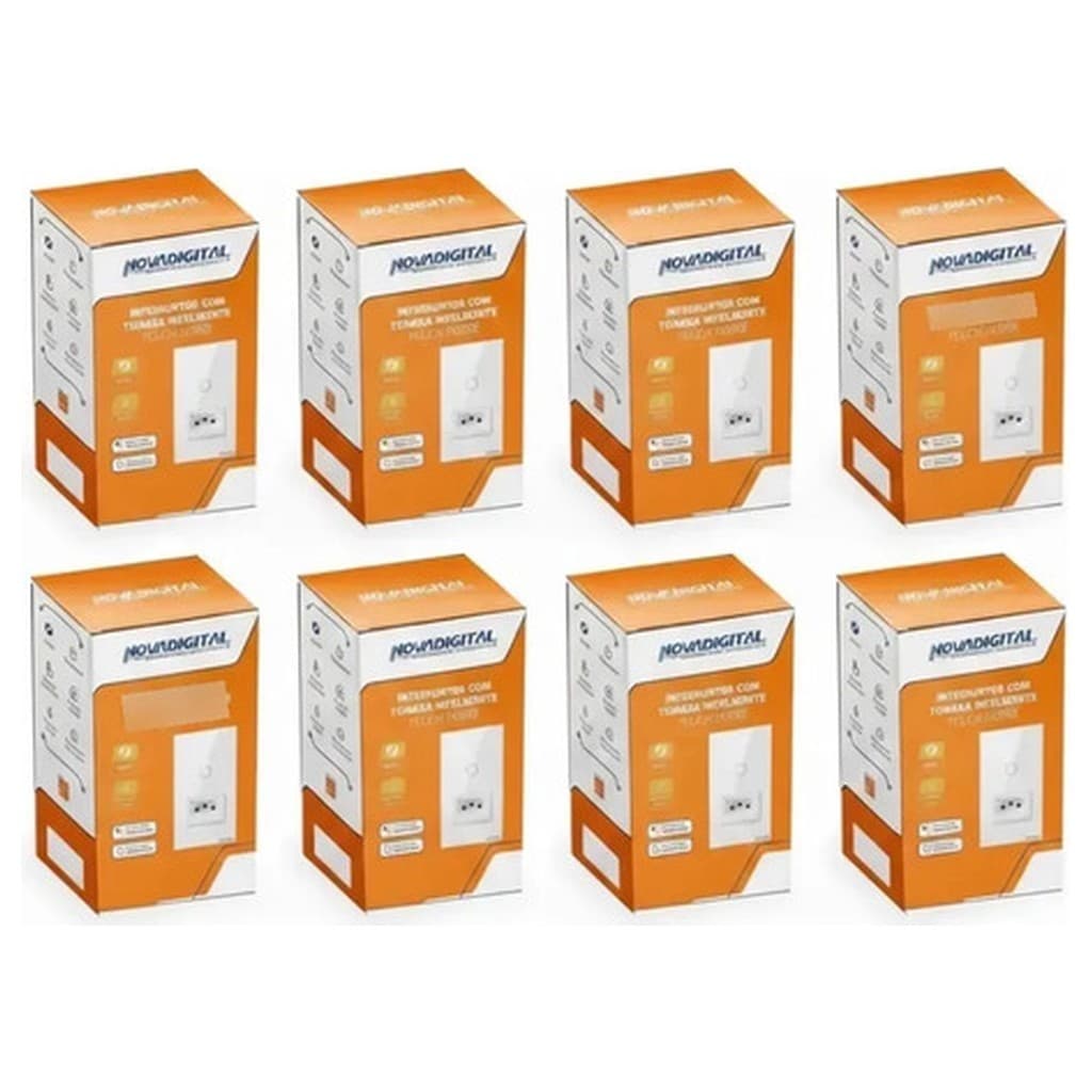 Kit 8 Interruptores Touch Led 1 Botão Zigbee Tomada 127/220V Branco Novadigital Inteligente Cabeado Automação