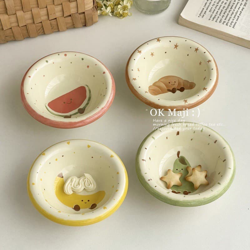 Prato de molho de cerâmica japonês, frutas fofas, 13cm, pintado à mão, prato lateral, panela quente, molho de soja, temp