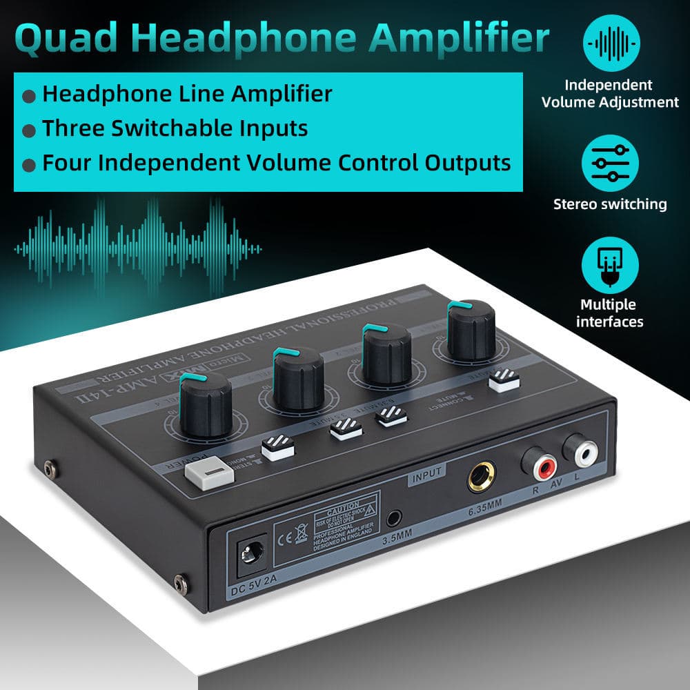 Conjunto De Áudio Estéreo De 4 Canais Amplificador De Fone De Ouvido AMP Com Entrada RCA E 3.5 Mm 6.35 Para Estúdio Palc