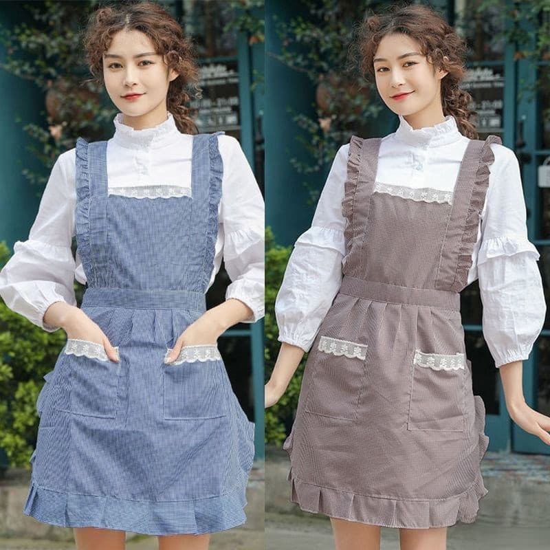 Princesa lótus folha borda estilo coreano algodão impermeável avental adequado para casa e cozinha usar avental com