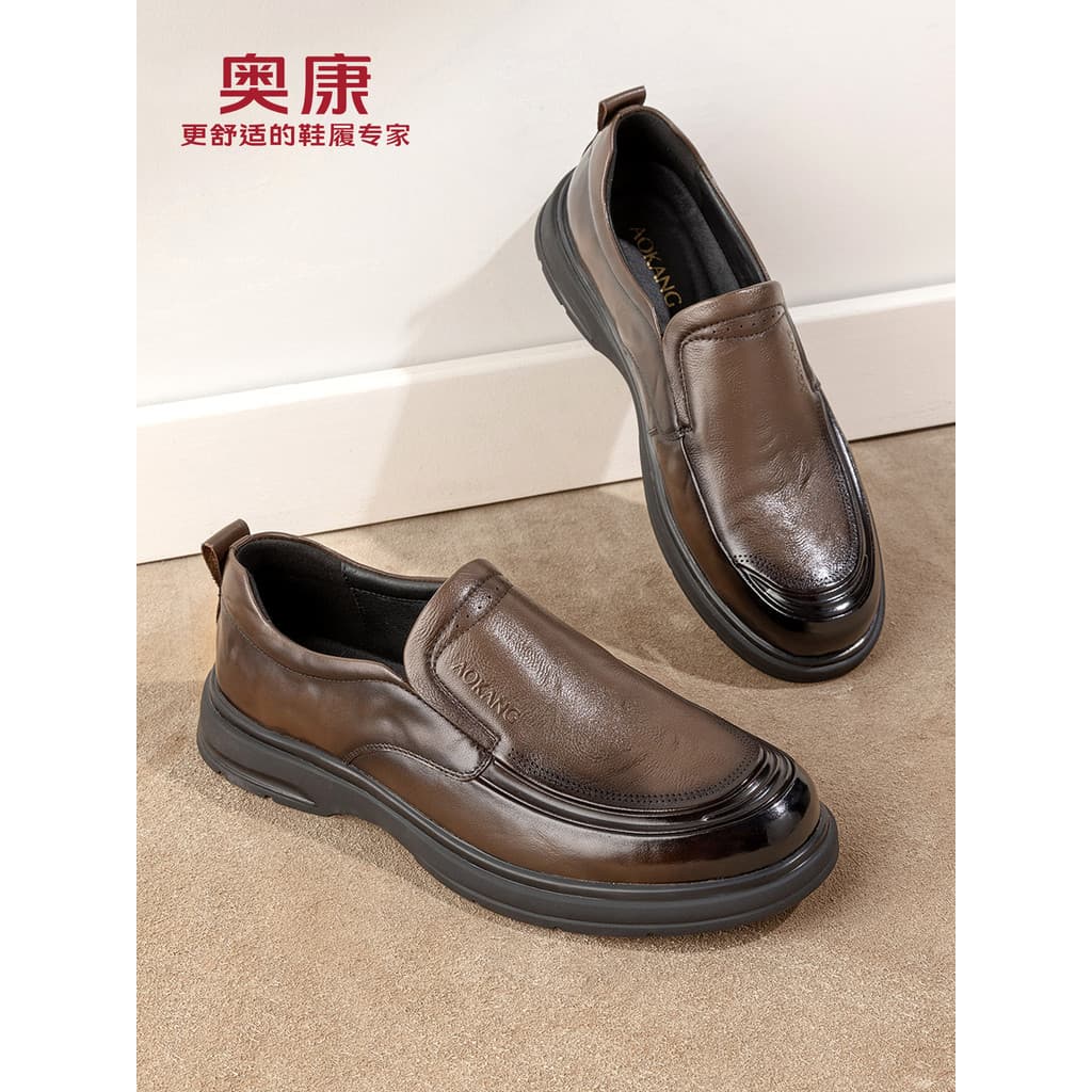 Okcom sapatos masculinos de couro genuíno marca High-End sapatos casuais de sola macia mocassins masculinos deslizamento