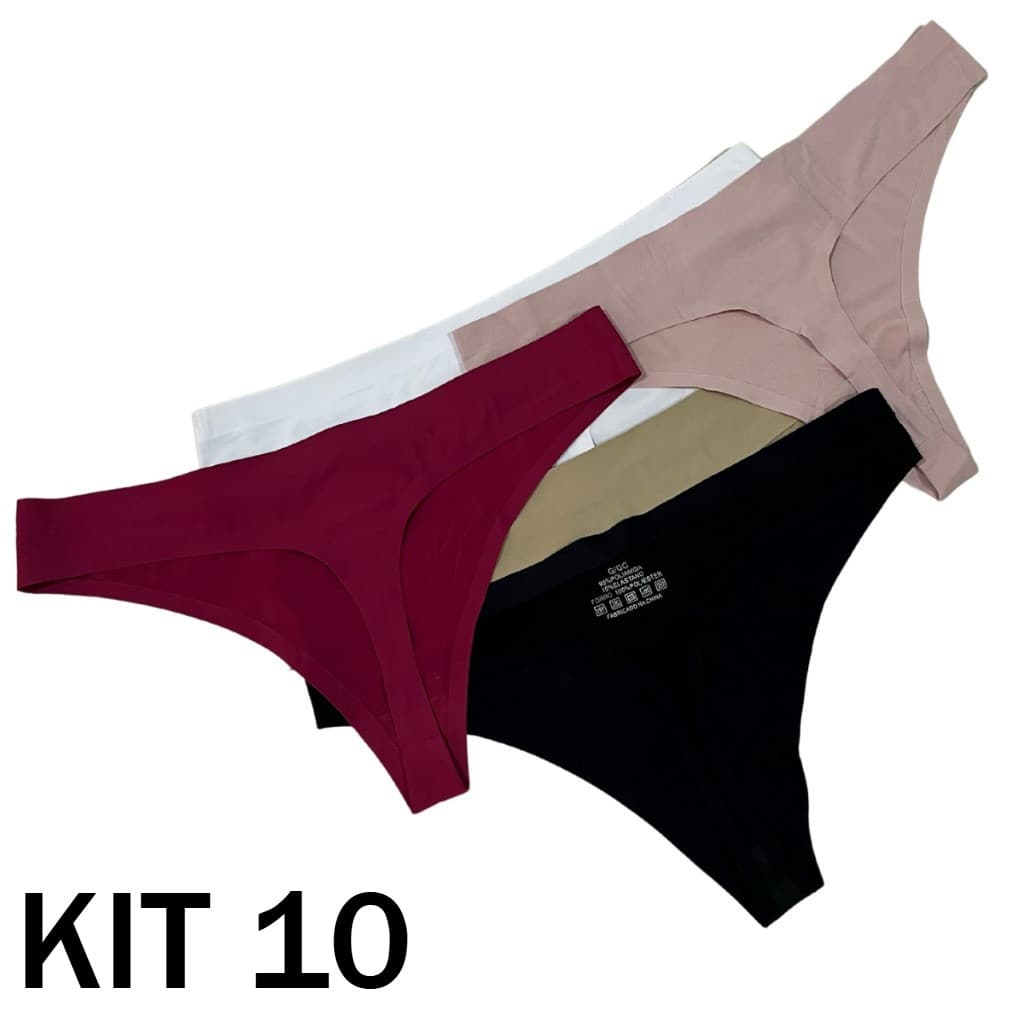 Kit 7 ou 10 Calcinhas Sem Costura Fio Dental Invisível Corte a Laser Confortável Não Marca na Roupa Academia