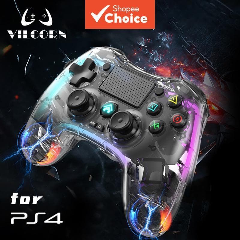 VILCORN Controle Gamepad sem Fio com Luz RGB, Joystick Bluetooth Compatível, 6 Eixos, Duplo Shock para PC/PS4/PS4 Slim