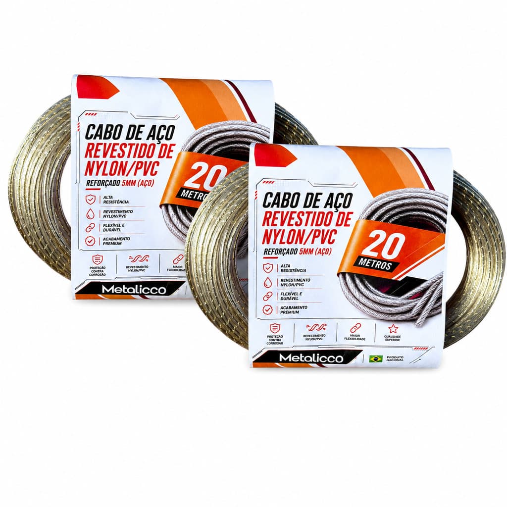 Kit 2 Corda Varal Aço Revestido PVC 5mm 20 Metros Reforçada