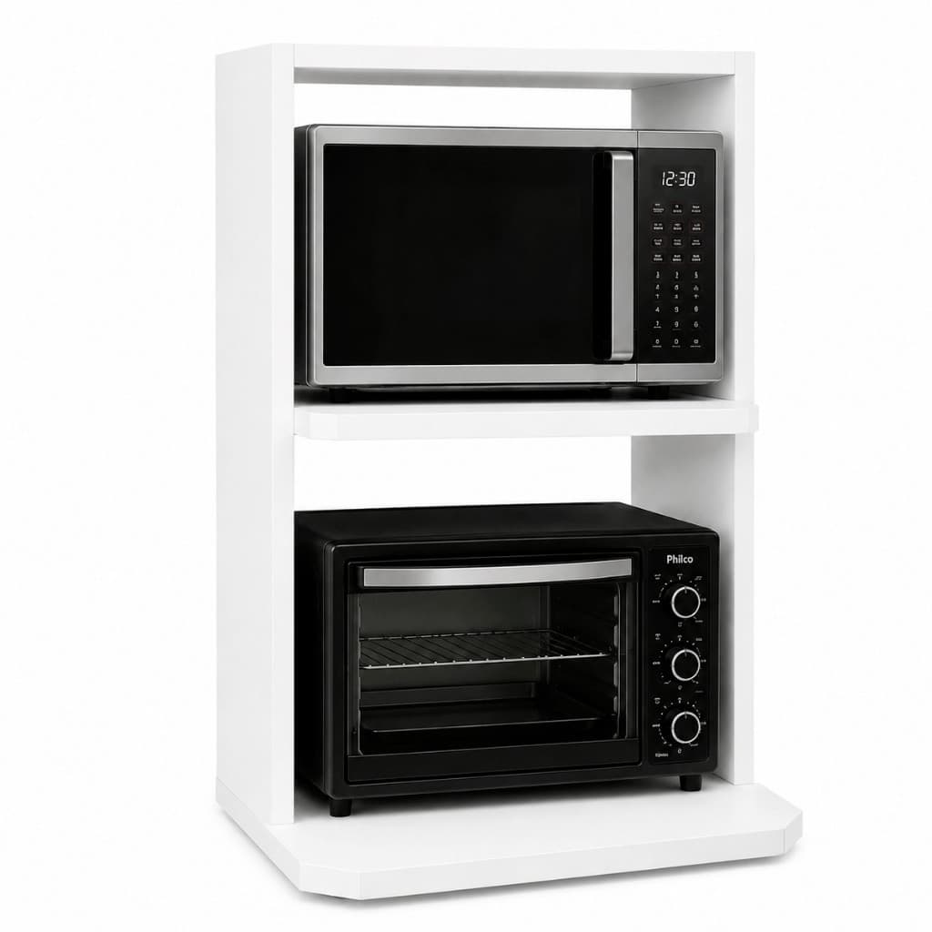 Prateleira Microondas Branca Suspensa MDF Nicho Suporte Forno Eletrico Air Fryer Acessorios Parede