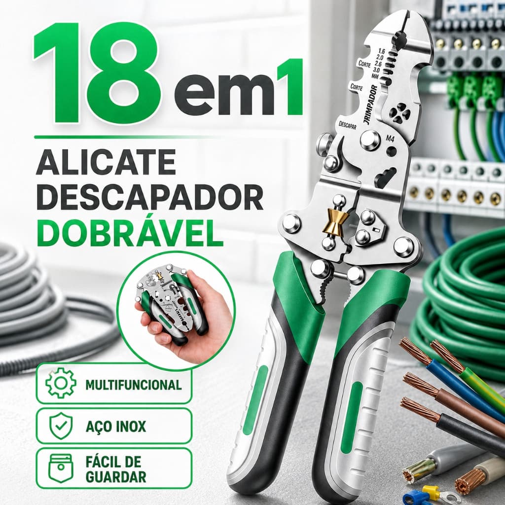 Alicate Decapador Multiuso 18 em 1 KINETX Crimpador Descascador Cortador de Fios Para Eletricista