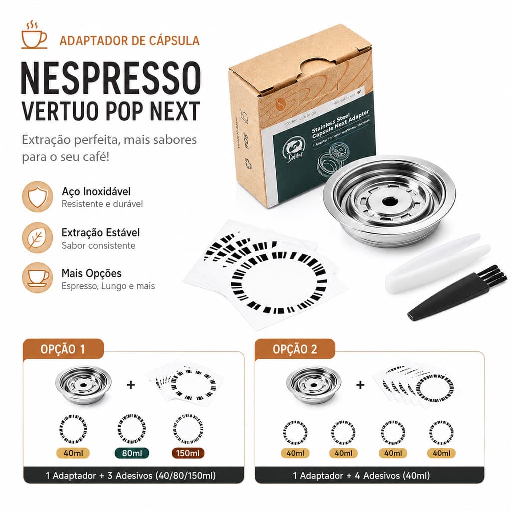 Adaptador Cápsulas Nespresso Vertuo MibeaCap Pop Next Cafeteira Espresso Lungo Gran Mug Carafe Extração