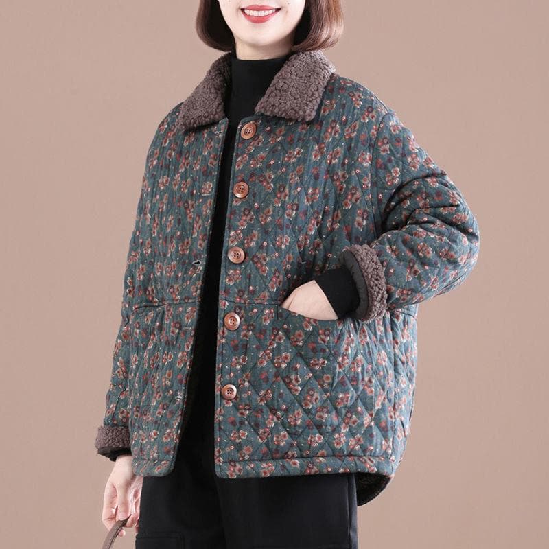 Mãe inverno acolchoado jaqueta feminina 2026 novo estilo gola de pele jaqueta Casual curto Floral acolchoado jaqueta de