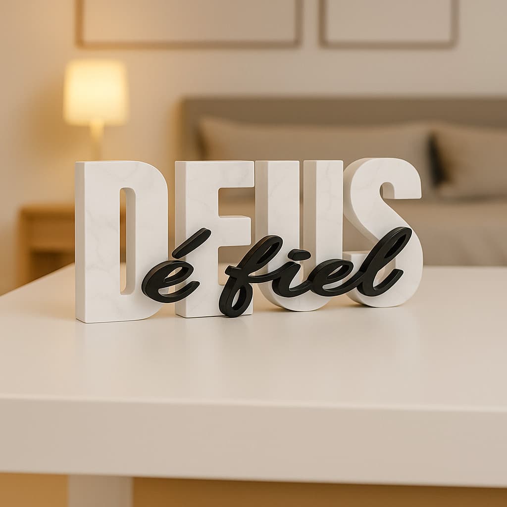 Letreiro Deus é Fiel Decorativo Sala, Escritório, Cozinha, Quarto