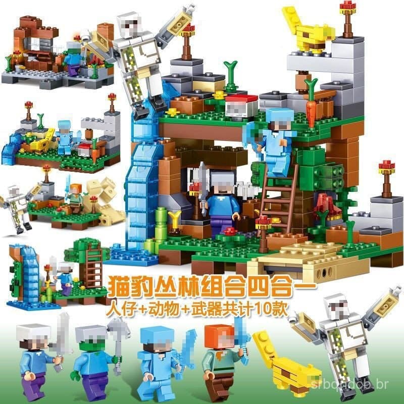 500 pçs série Minecraft Lego blocos de construção Warhorse cidade moinho de vento Base mina árvore casa estável menino D