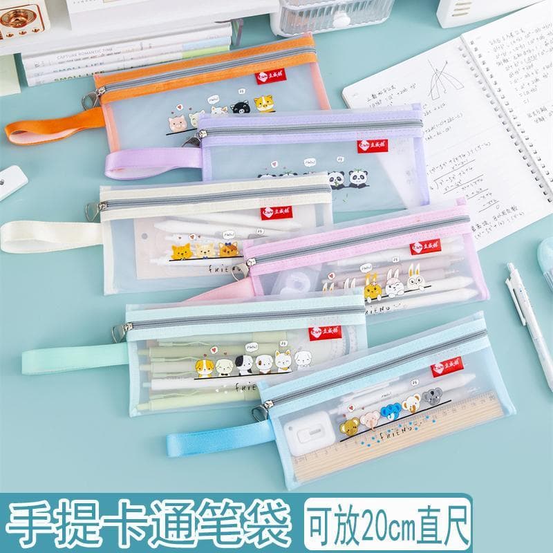 Estojo de lápis transparente de malha alongada portátil para gaze estendida portátil pode conter régua de 20 cm Escova B