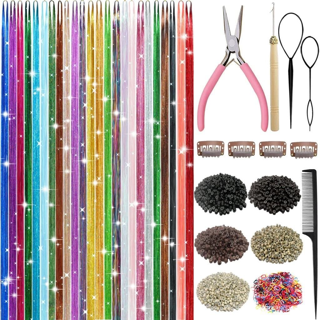 Fios de cabelo brilhantes, conjunto de 24 cores de fios de cabelo brilhantes, 9800 fios de cabelo brilhantes para extens