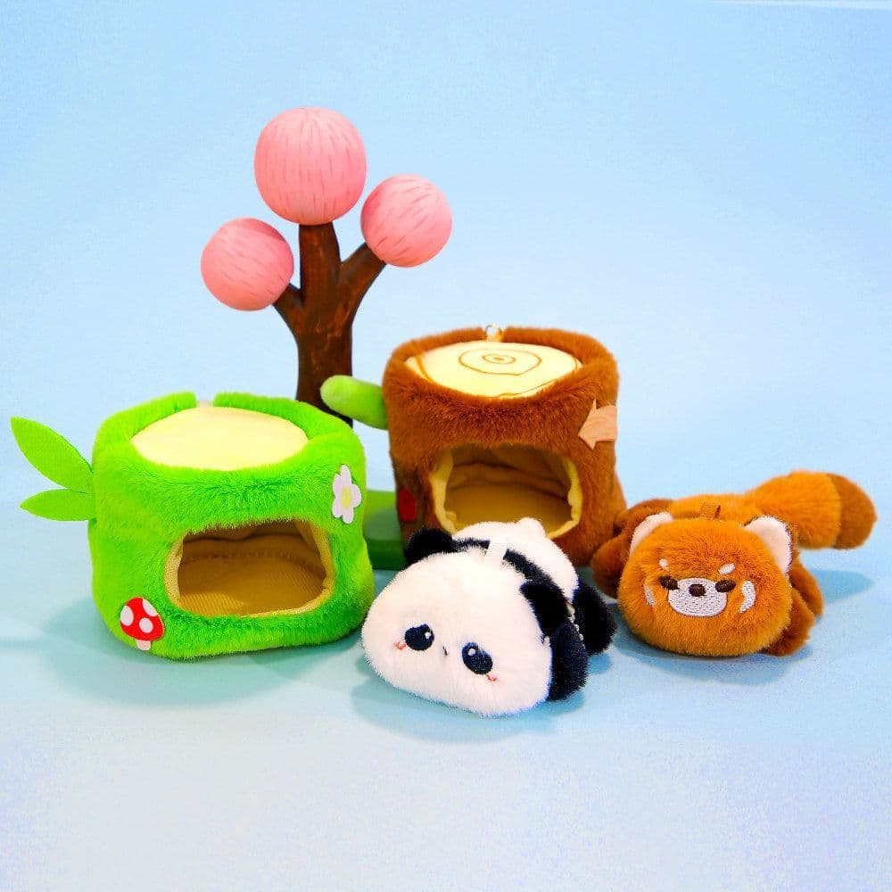 Série de cura boneca de pelúcia casa na árvore Panda boneca bonito guaxinim boneca menina presente boneca saco de escola