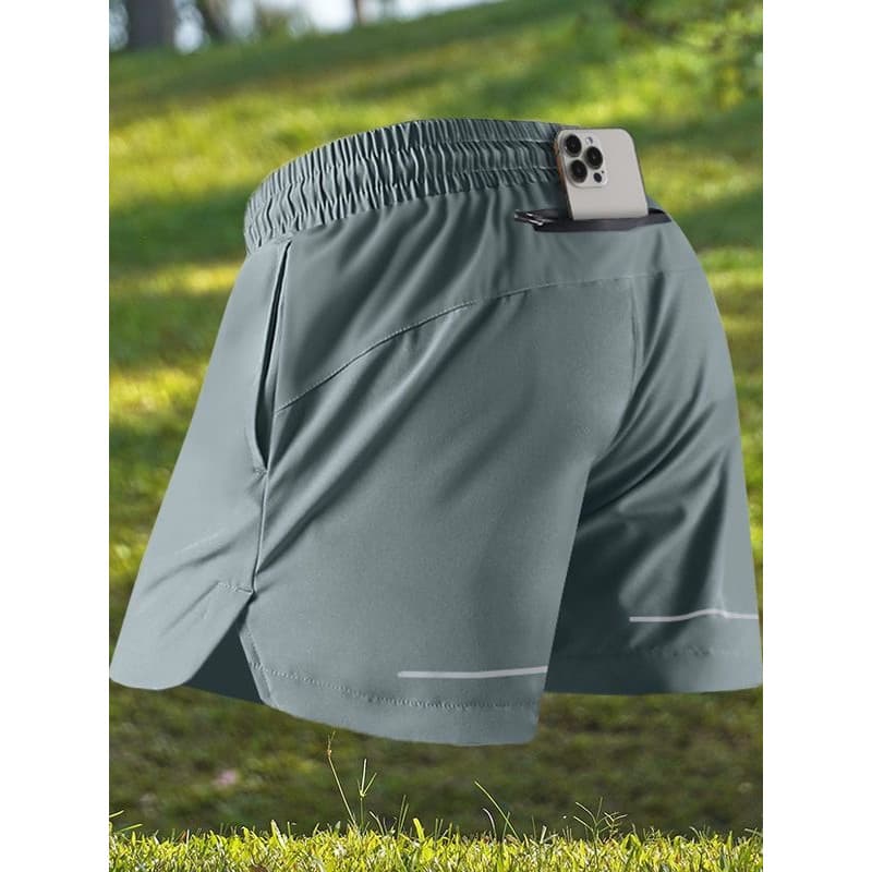 Shorts esportivos masculino maratona profissional telefone móvel de secagem rápida três pontos correndo calças verão gel