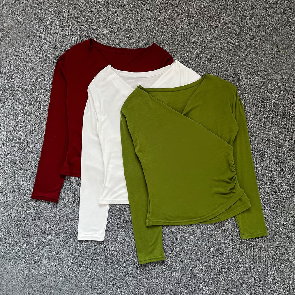 Primavera outono com decote em V de manga comprida Yoga Wear camiseta magro-ajuste mais magro olhar temperamento moda co