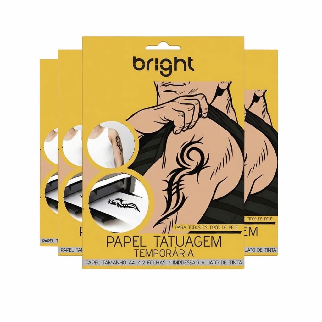 Kit 4 Papel Tatuagem Temporária Folha A4 Jato De Tinta Bright