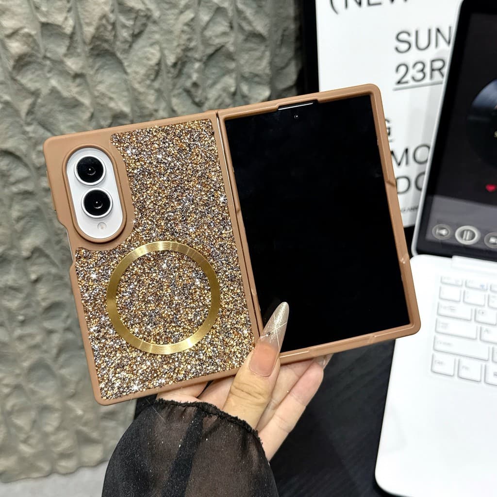Adequado para Samsung Zfold8 caso de telefone Glitter sensação de pele magnética com moldura frontal ZFOLD7/6 dobrável r