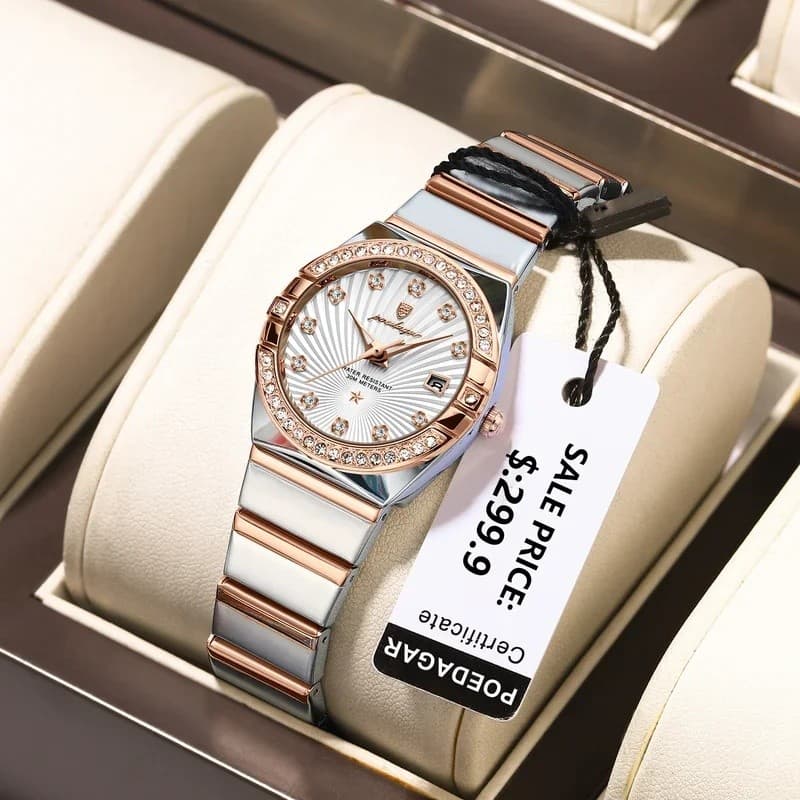 POEDAGAR 302 Relógios De Quartzo De Aço Em Ouro Rosa Para Mulheres Design De Joias De Luxo Relógio Luminoso À Prova D'ág
