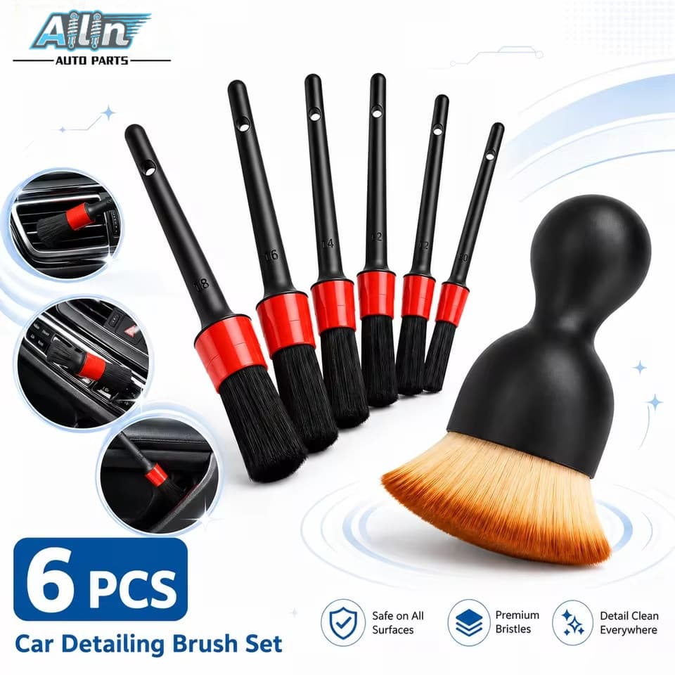 Conjunto De Escova De Limpeza Para Detalhamento De Carro , 6 Peças , Painel De Saída De Ar , Aberturas De Roda , Ferrame