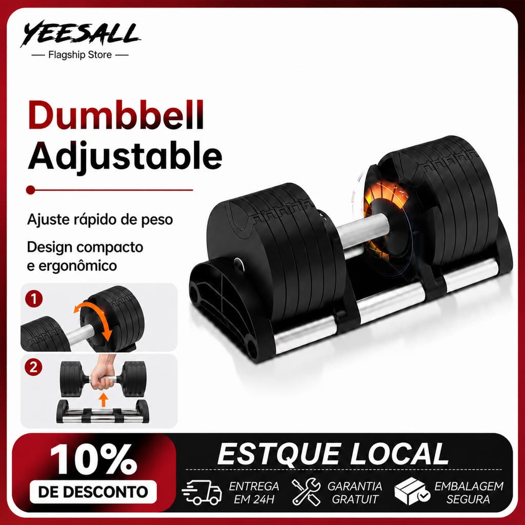 Dumbbell Halter Regulável Anilhas Com Base Elite Pro