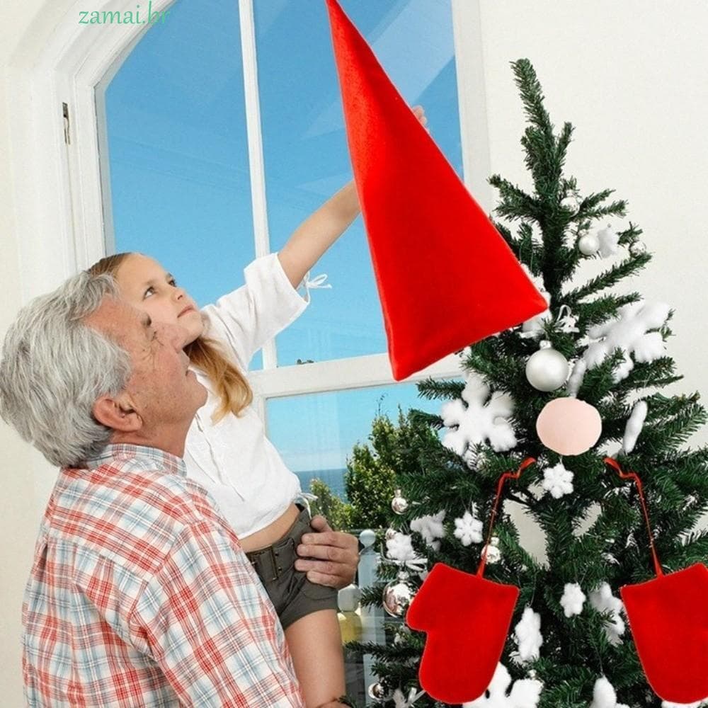 ZAMAI Decorações De Topo De Árvore De Natal , Conjunto De Luvas De Nariz De Chapéu Fofo Vermelho , Adereços De Decoração