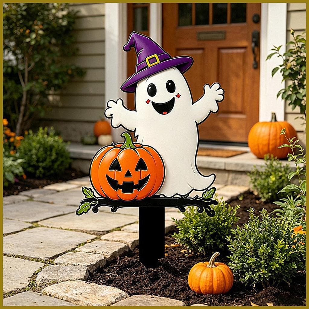 Sinais De Quintal De Halloween , Abóbora Fantasma , Ao Ar Livre , Estacas Engraçadas De Varanda Para Jardim Externo , Pá