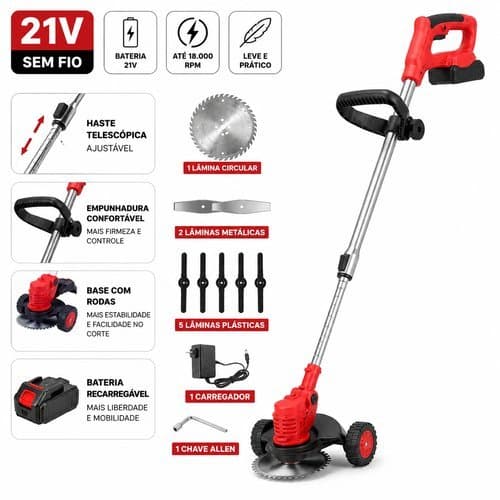 Aparador Grama Sem Fio 21v Recarregavel Potente Lâminas Profissional Jardinagem TOP!!!