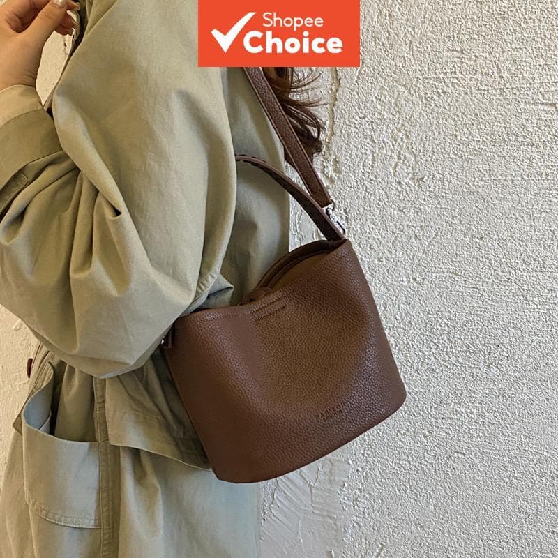 Bolsa de mão feminina vintage com textura de lichia, bolsa bucket com alça removível, bolsa tiracolo simples e casual
