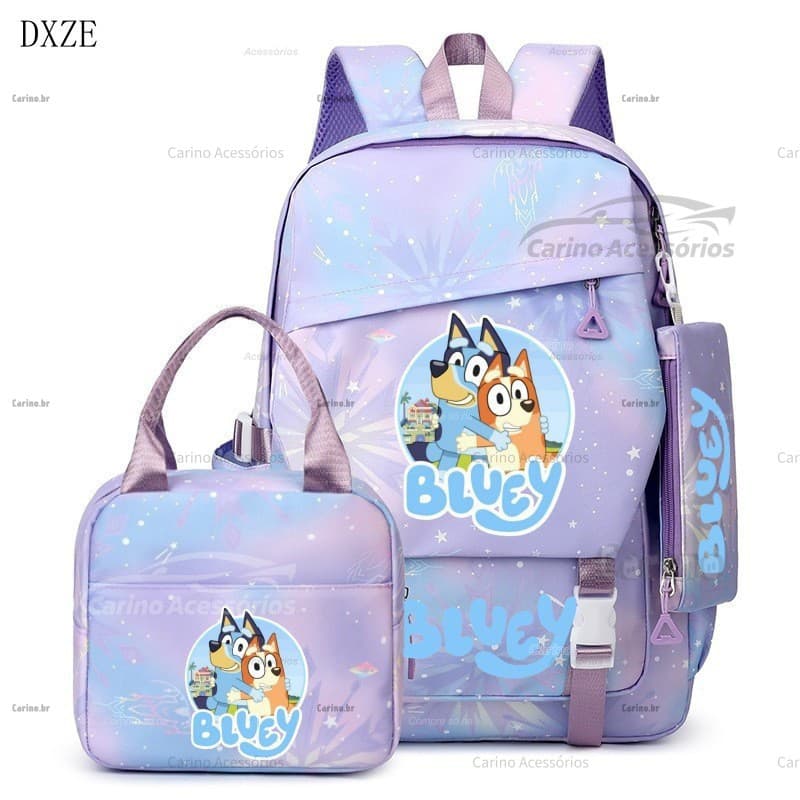 Novo Estilo de Mochila Bluey, Conjunto de Três Peças para Alunos do Ensino Fundamental, Bolsa de Ombro Leve para Ativ