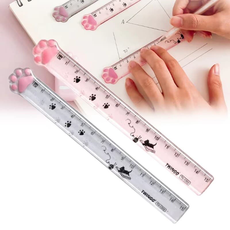 Régua De Garra De Gato Fofa De 15CM , Adorável Desenho Animado , Plástico , Borda Reta , Ferramenta De Medição Kawaii Pa