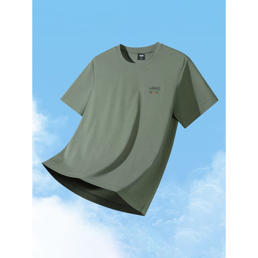 JEEP SPIRIT Camiseta masculina de manga curta verão legal em torno do pescoço solto pulôver ao ar livre simples cor sóli