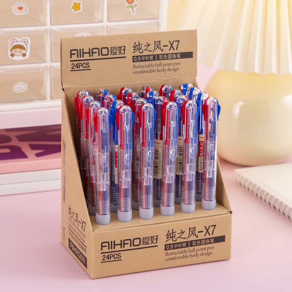 Hobby caneta esferográfica de duas cores tipo push simples transparente 0.5mm tinta vermelha azul estudante escrita marc