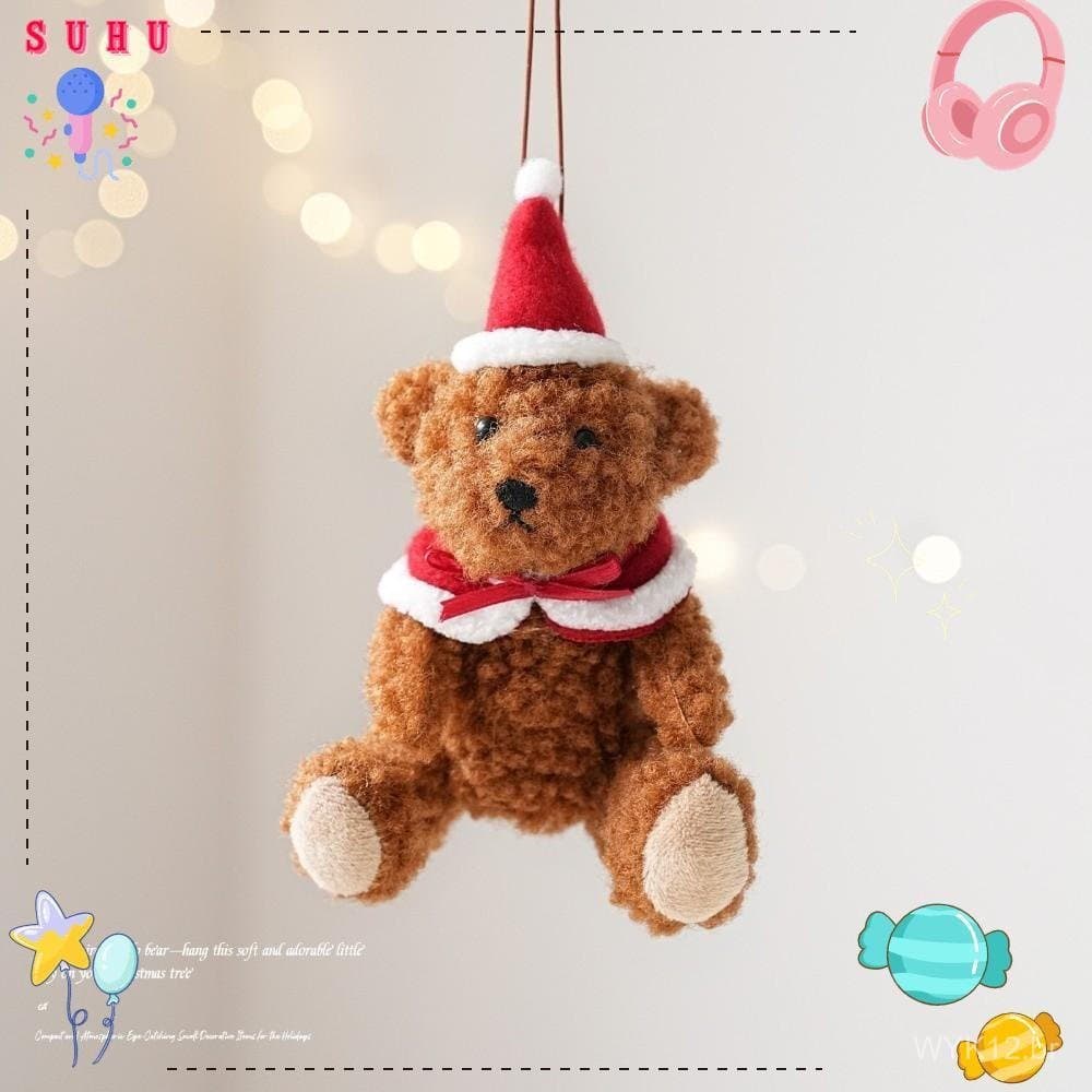 Ornamento de Urso, Figura de Gorro de Papai Noel, Enfeite de Natal, Capa para Cabo de Suspensão, Tecido de Pelúcia, Ping